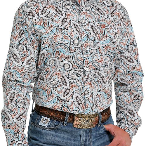 Men's Blue Paisley Button Down