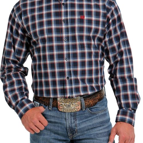 Men's Red, White & Blue Plaid Button Down