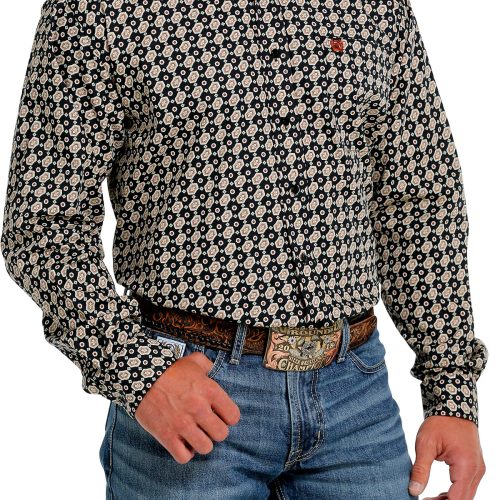 Men's Black Patterned Button Down