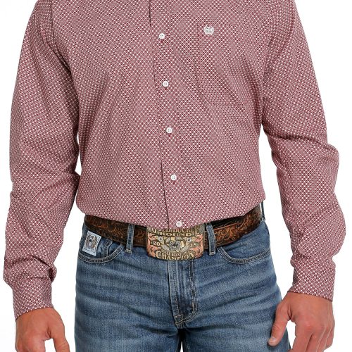 Men's Red Patterned Button Down