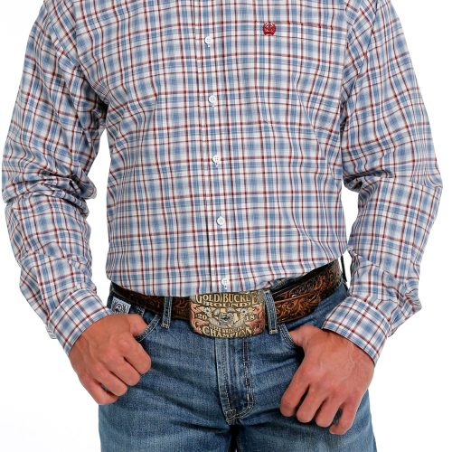 Men's Red & Blue Plaid Button Down