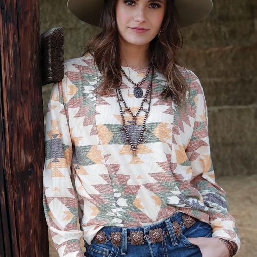 Ladies Aztec Print Long Sleeve Top
