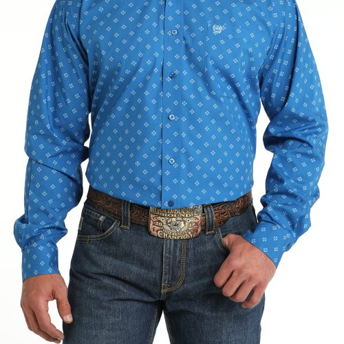 Men's Blue Diamond Pattern Western Shirt