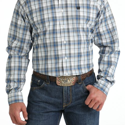 Men's Blue Large Plaid Western Shirt
