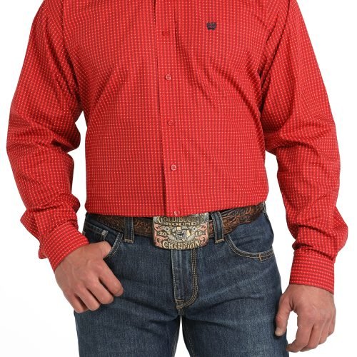 Men's Red Western Shirt with Dollar Sign Pattern