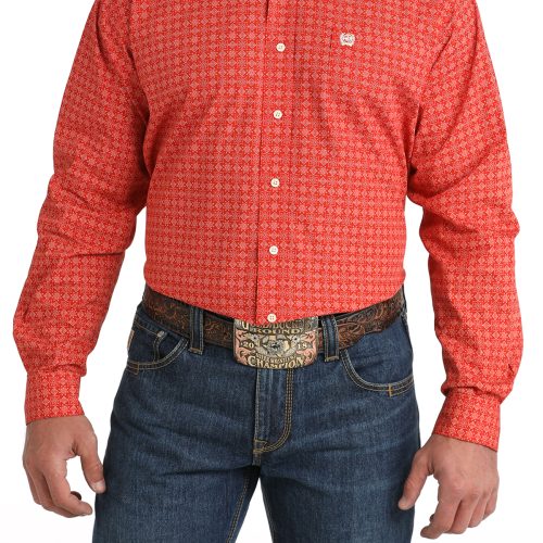 Men's Red & White Pattern Western Shirt
