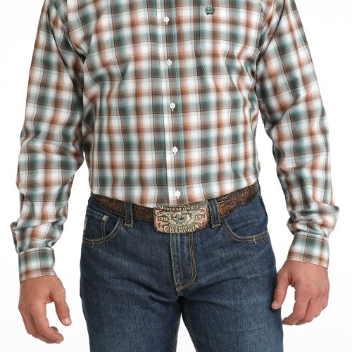 Men's Brown & Green Plaid Western Shirt