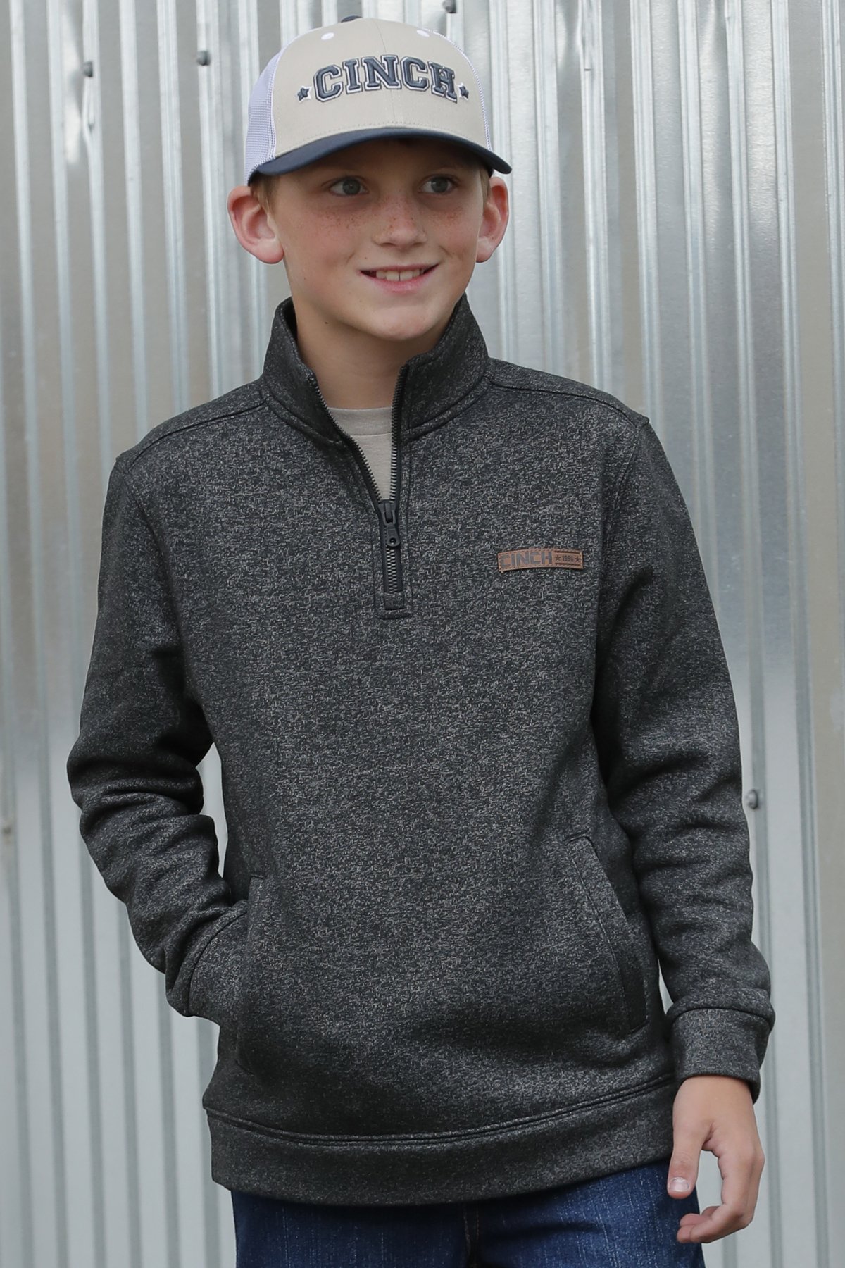 Boys Grey 3/4 Zip Pullover