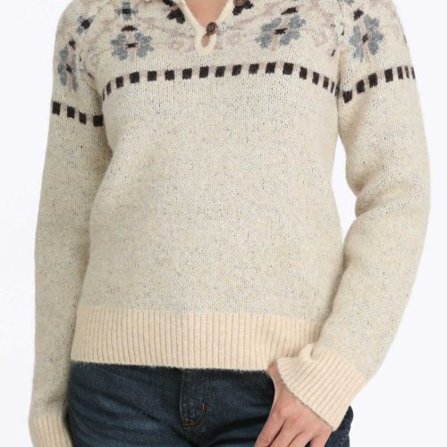 Ladies Cream Floral Sweater