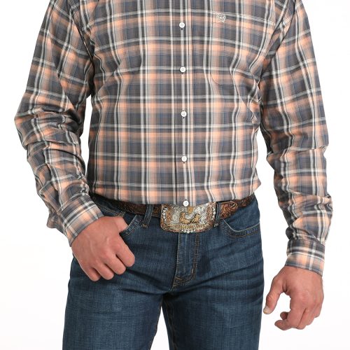 Men's Orange & Black Plaid Button Down Shirt