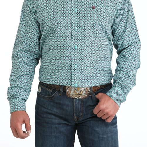 Men's Turquois & Black Button Down Shirt