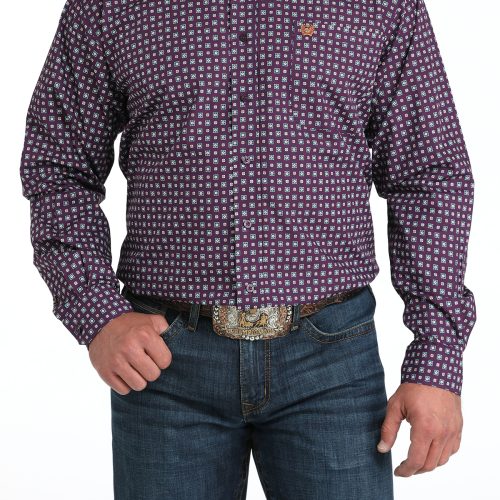 Men's Purple & Turquoise Geo Print Button Down Shirt