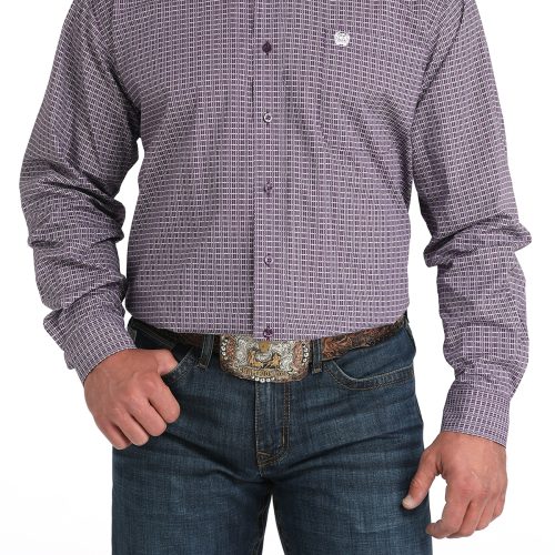 Men's Purple Small Plaid Button Down Shirt