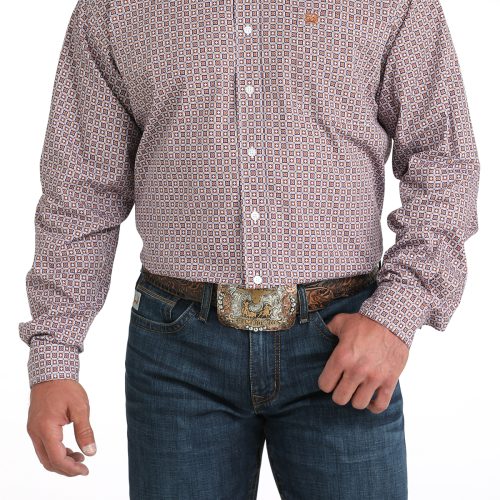 Men's Brown Geo Print Button Down Shirt