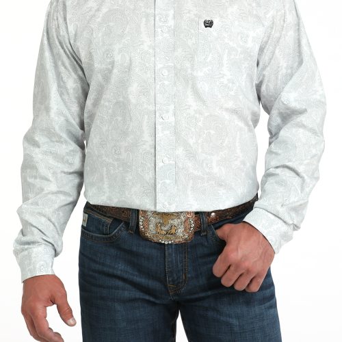 Men's White Paisley Print Button Down