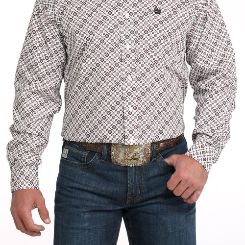 Men's White Geo Print Button Down Shirt
