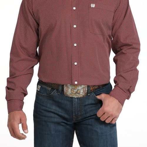 Men's Red Geo Print Button Down Shirt