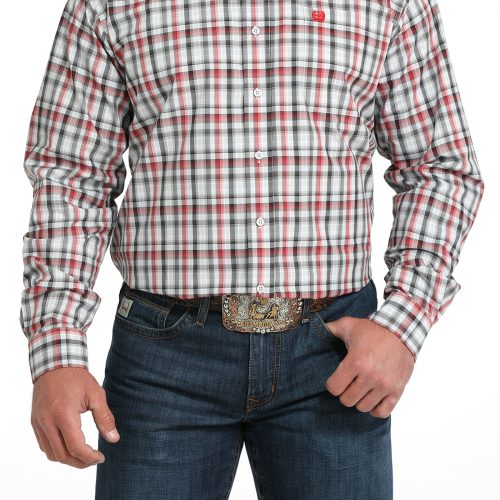 Men's Red & White Plaid Button Down Shirt