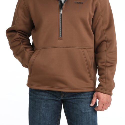 Men's Brown 1/2 Zip Sherpa Hoodie